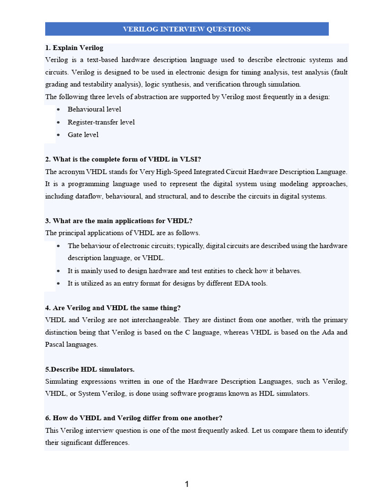 Verilog Interview Questions | PDF | Hardware Description Language | Vhdl