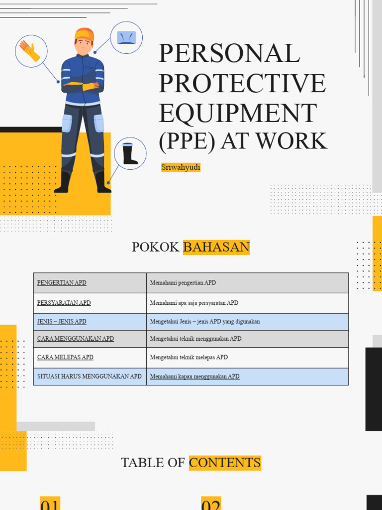Personal Protective Equipment (PPE) at Work by Sriwahyudi | PDF