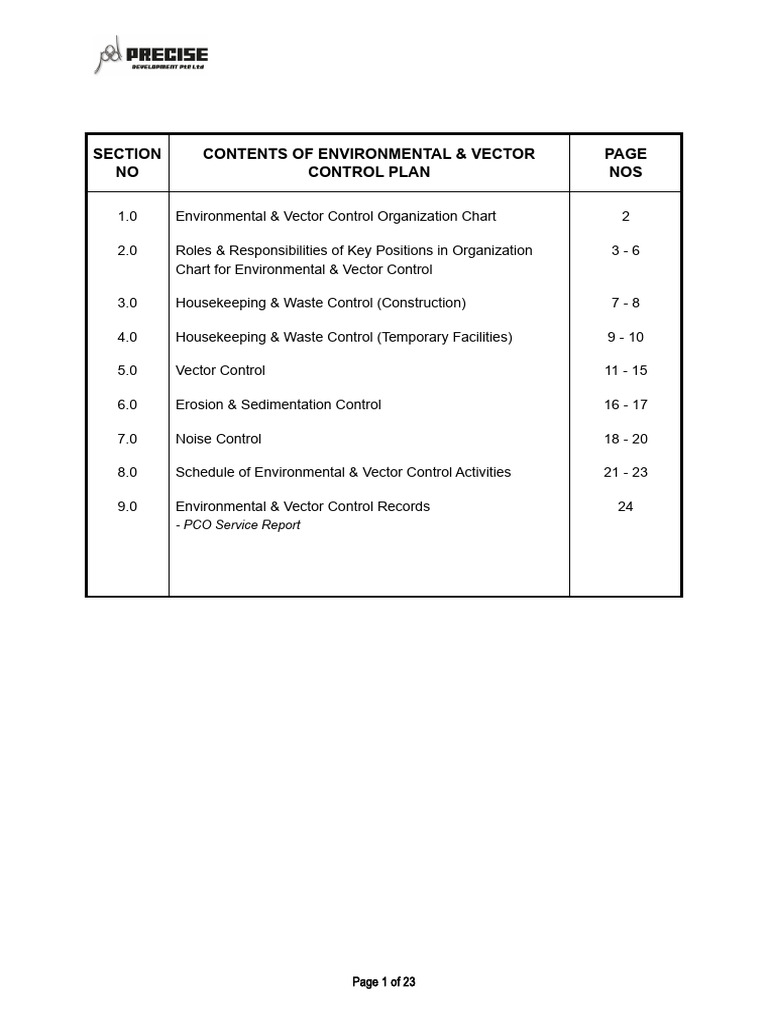 Environmental Control Plan PDF Housekeeping Waste