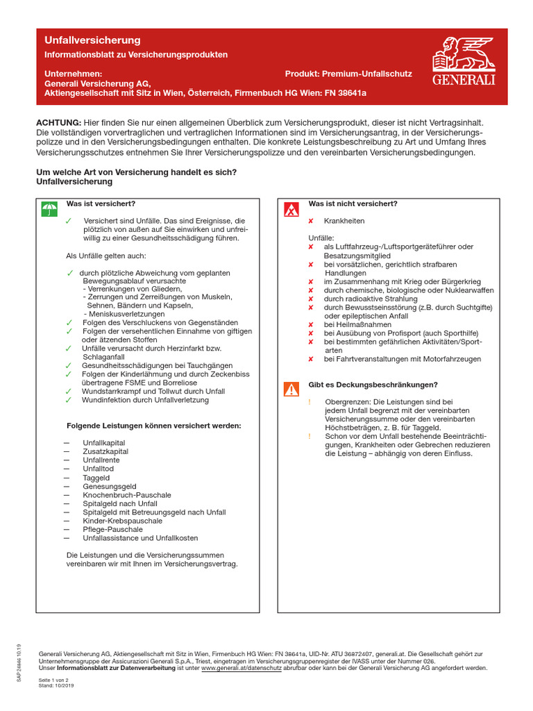 Kundeninformation IPID - GEN - Unfall | PDF | Insurance Policy | Accidents