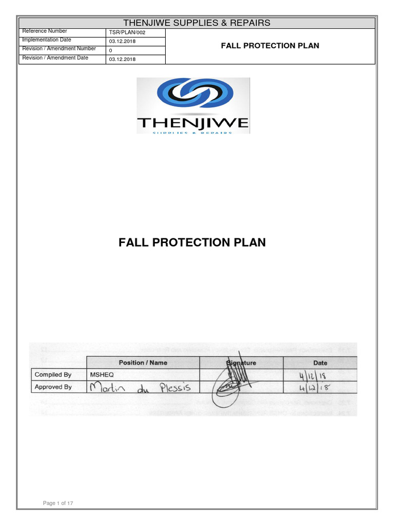 Fall Protection Plan | PDF | Occupational Safety And Health | Risk ...