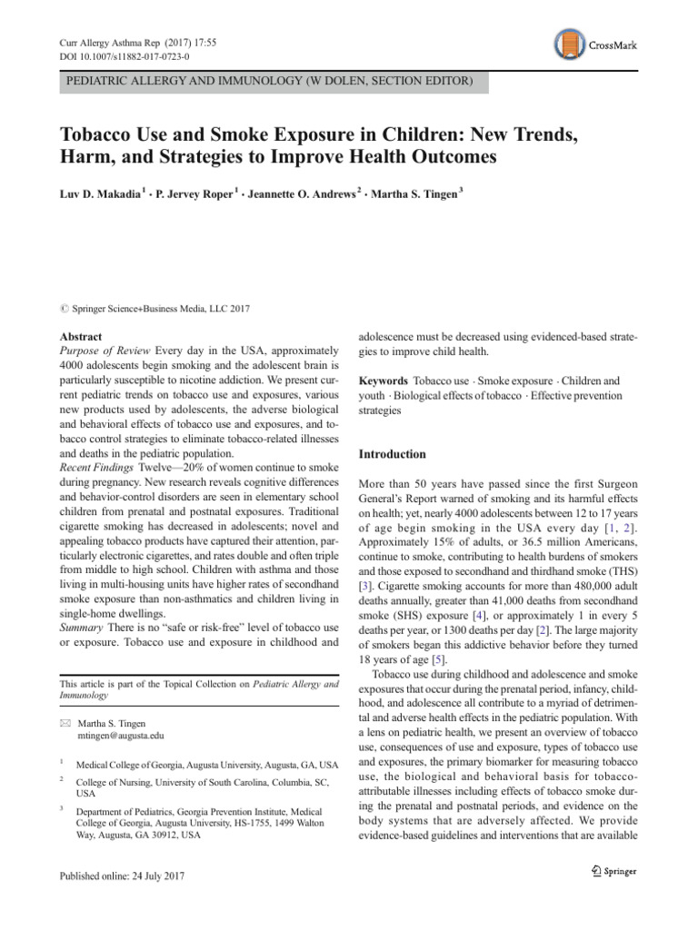 Tobacco Use and Smoke Exposure in Children | PDF | Electronic Cigarette ...