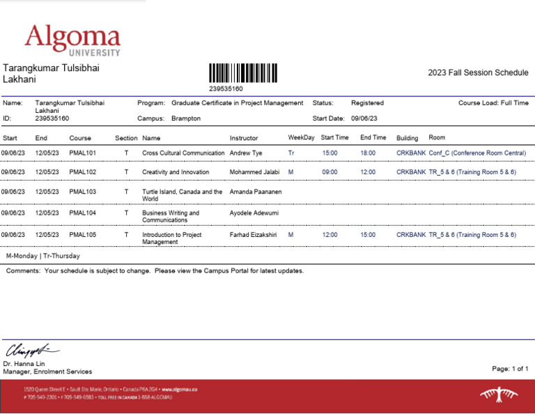 Student Schedule Pdf
