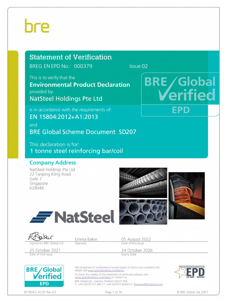 NatSteel Steel Reinforcement EPD Verification | PDF | Materials ...