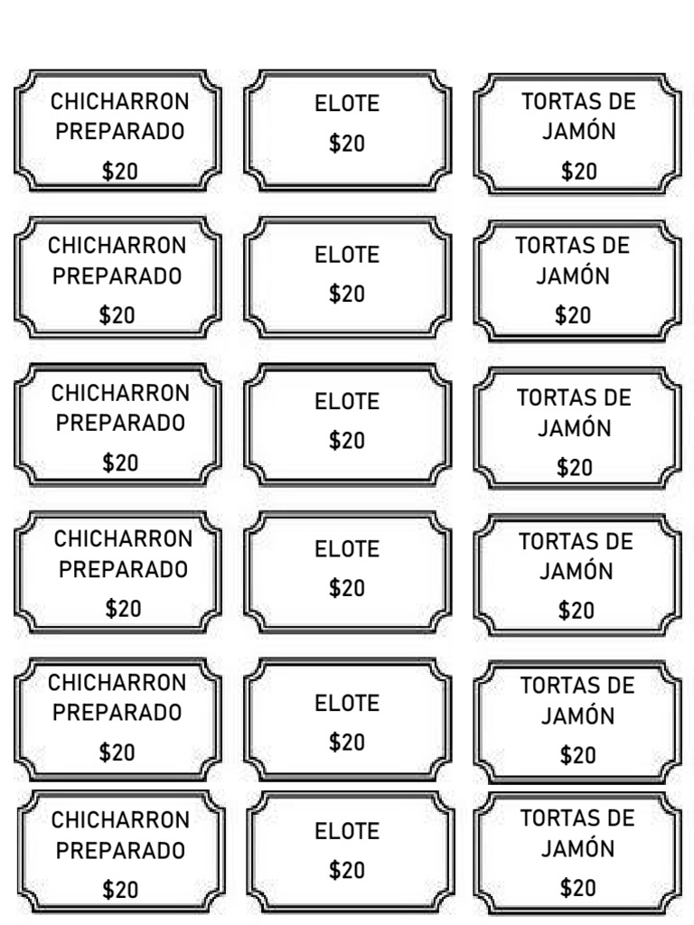 Tickets para Kermes PDF