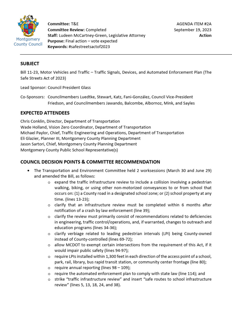 Safe Streets Act of 2023 (Bill 1123) PDF Pedestrian Crossing Traffic