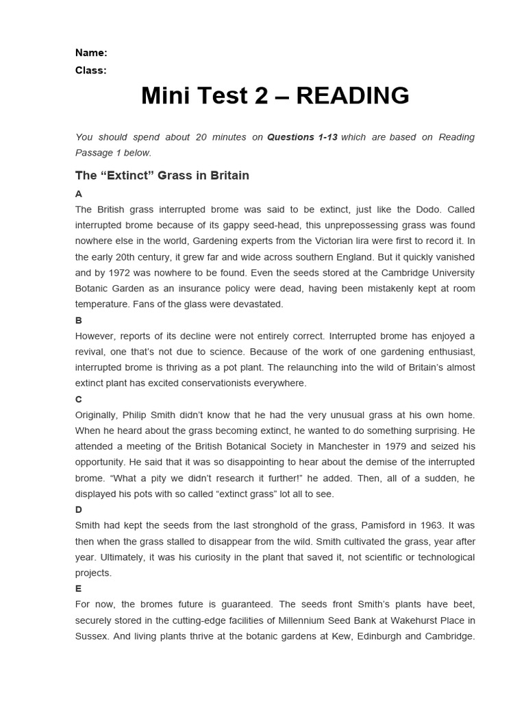 Reading Mini Test Model | PDF | Weed | Legume