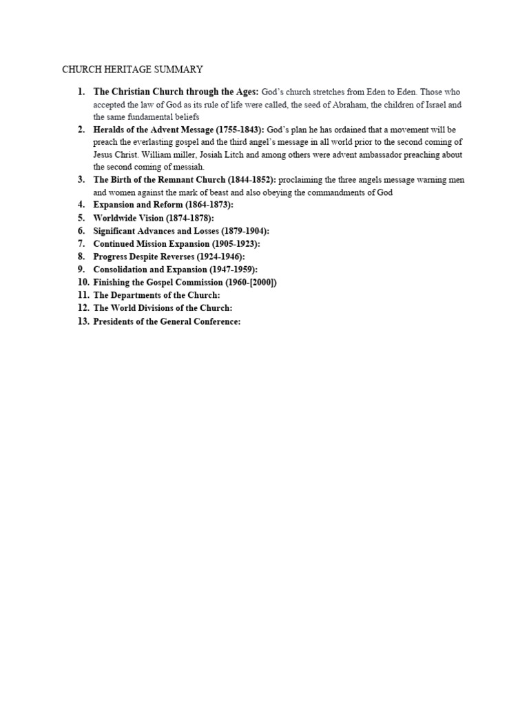 Church Heritage Overview and Timeline | PDF