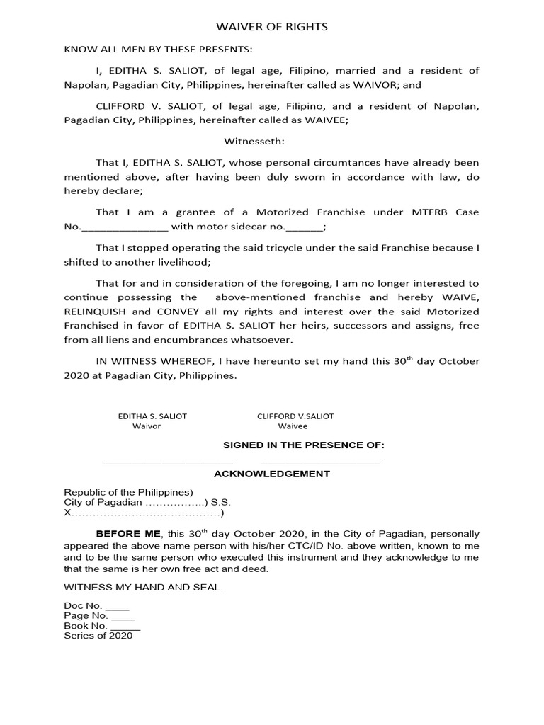 Waiver of Motor Vehicle Rights | PDF | Politics | Social Science