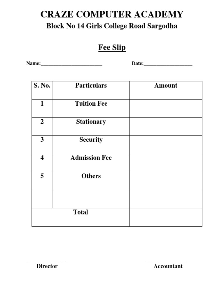 Fee Slip PDF