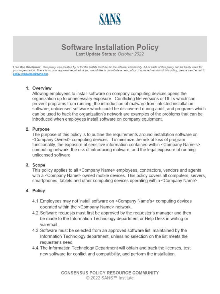 Software installation policy pdf information security software