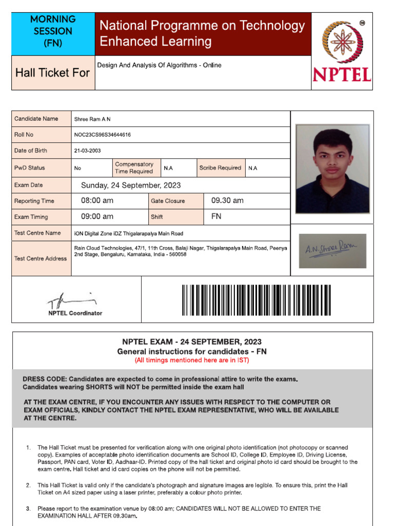 DAA Nptel Hall Ticket PDF