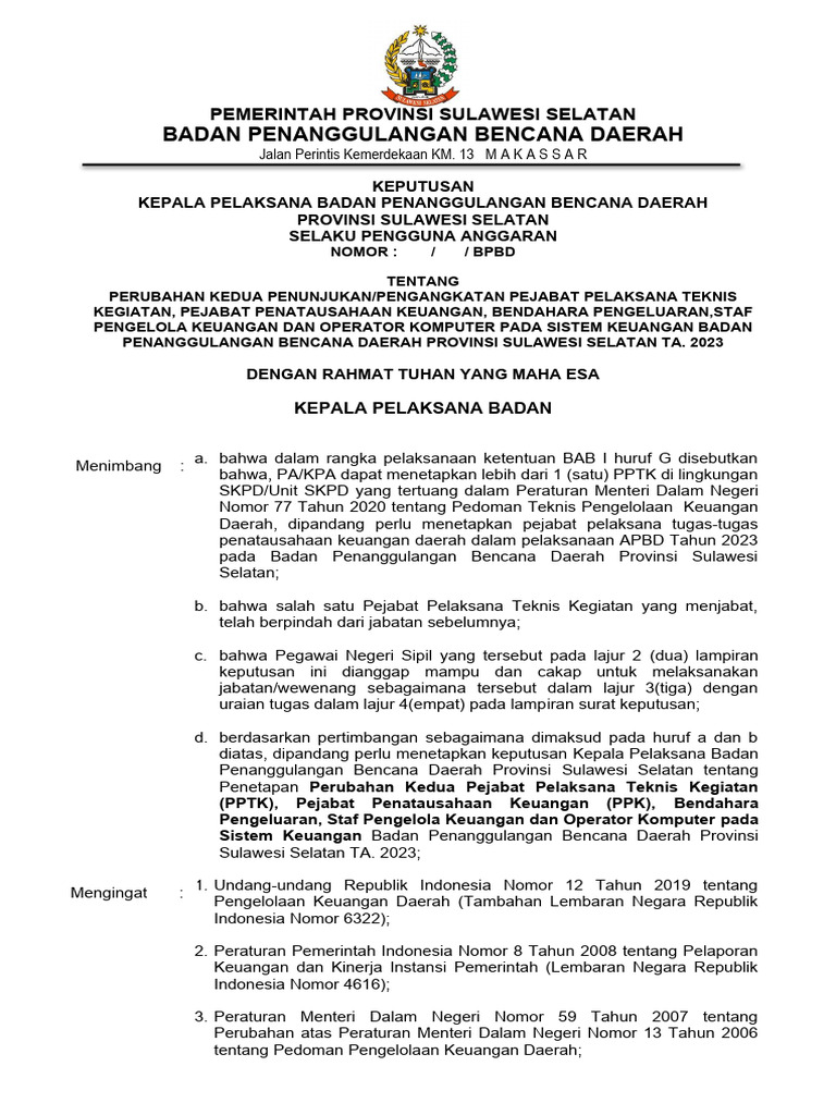 SK PPTK (Perubahan Kedua) 2023 | PDF