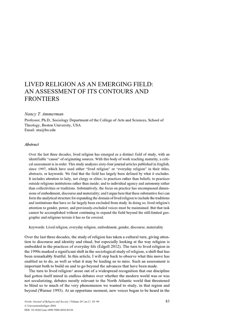 Ammerman - Lived Religion | PDF | Religious Studies | Embodied Cognition