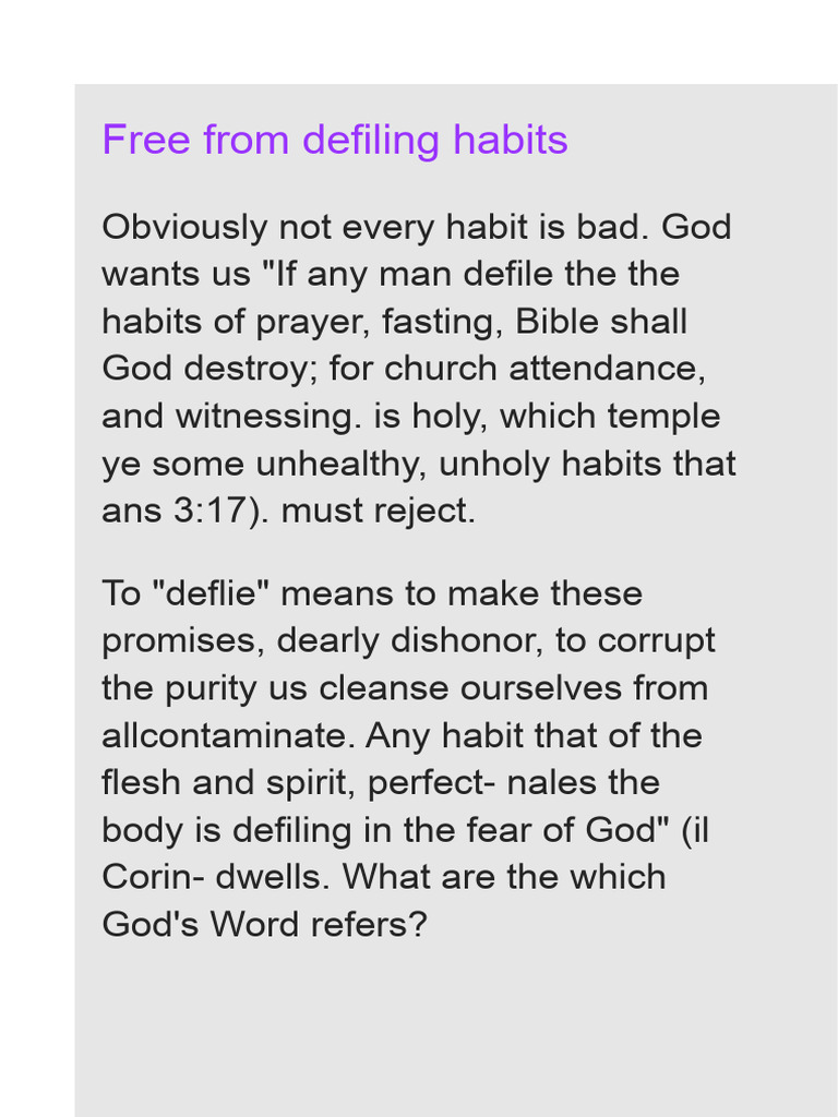 Flee From Defiling Habits | PDF | Addiction | Tobacco Smoking