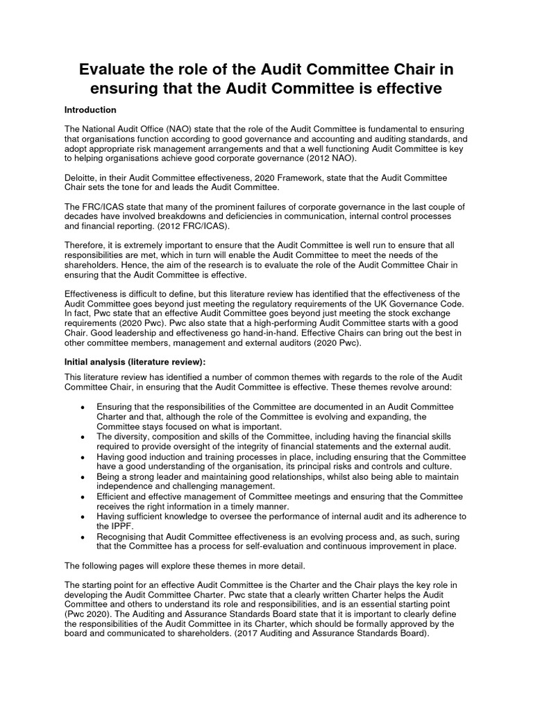 Evaluate The Role of The Audit Committee Chair in Ensuring That The