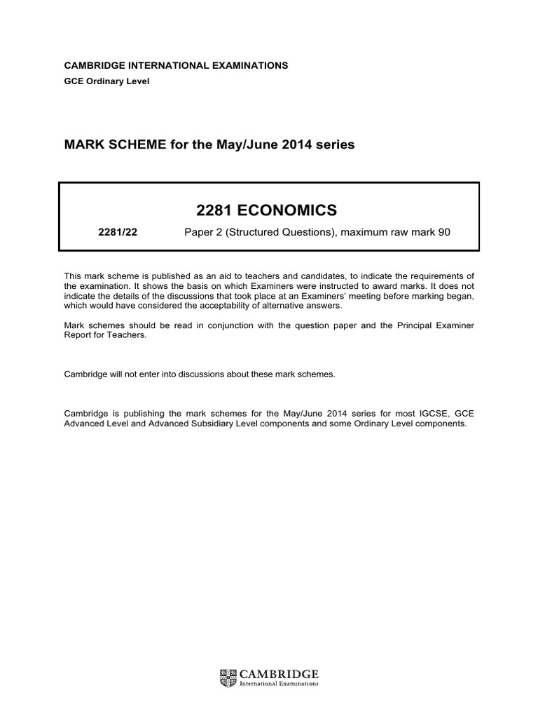 2281 Economics: MARK SCHEME For The May/June 2014 Series | PDF ...