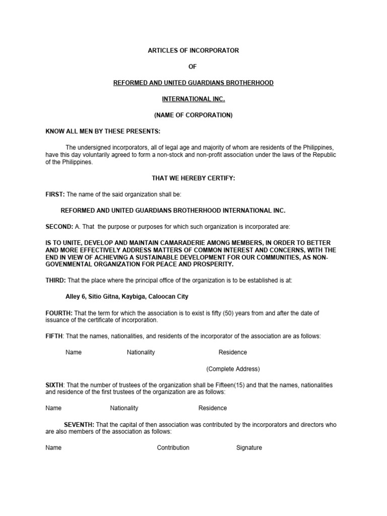 Articles of Incorporation for RUGBII | PDF | Constitutional Amendment ...