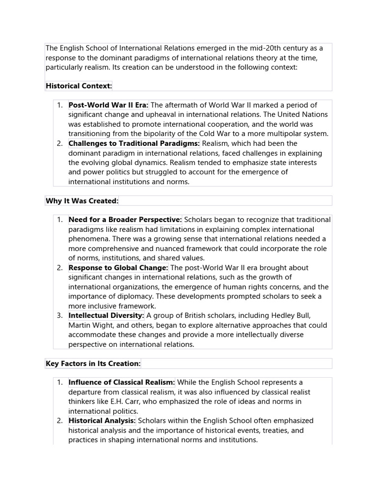 English School of International Relations | PDF | International ...