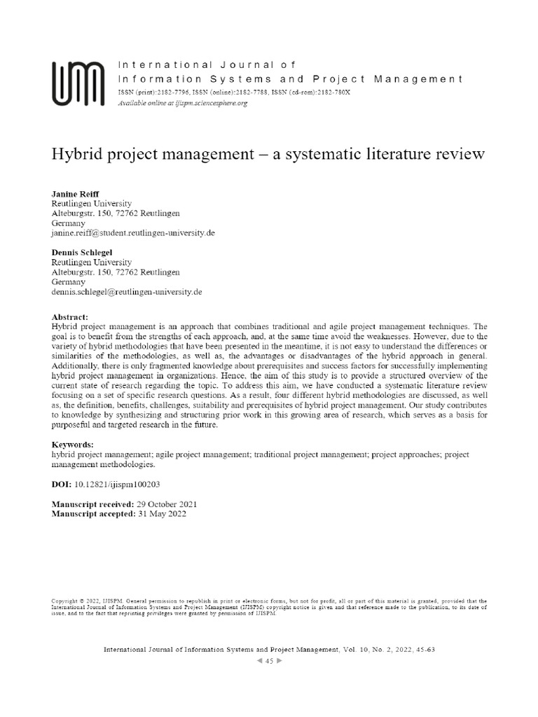 View of Hybrid Project Management - A Systematic Literature Review | PDF