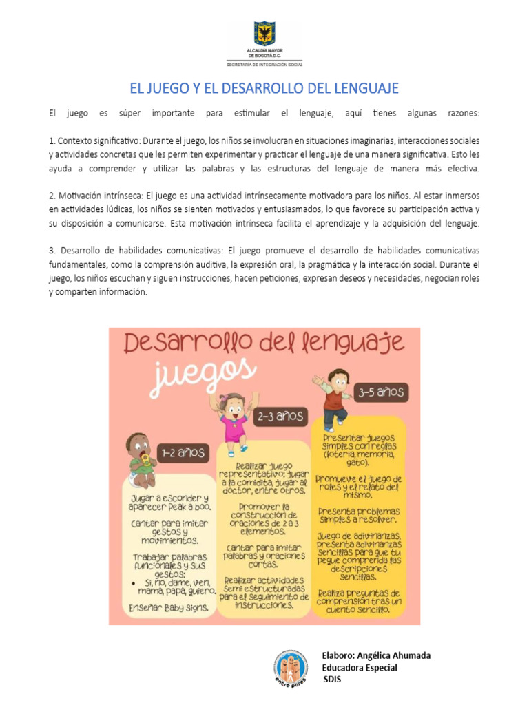 Juego y desarrollo del lenguaje infantil | PDF | Aquisición de idioma ...