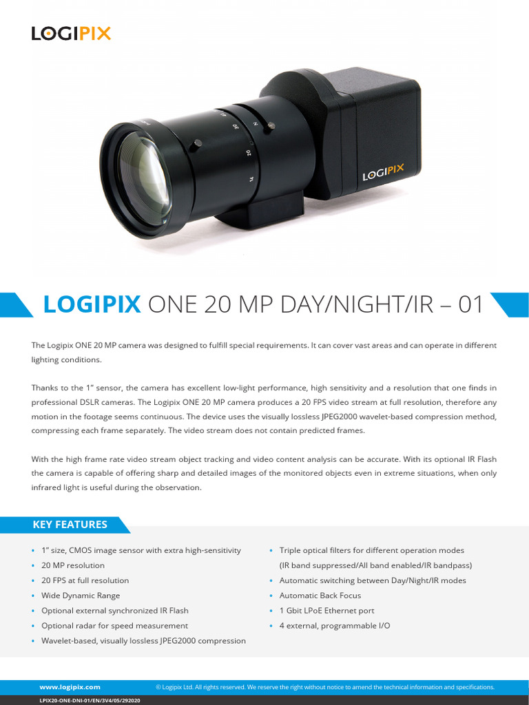 Logipix ONE 20 MP Camera Overview | PDF | Camera | Frame Rate