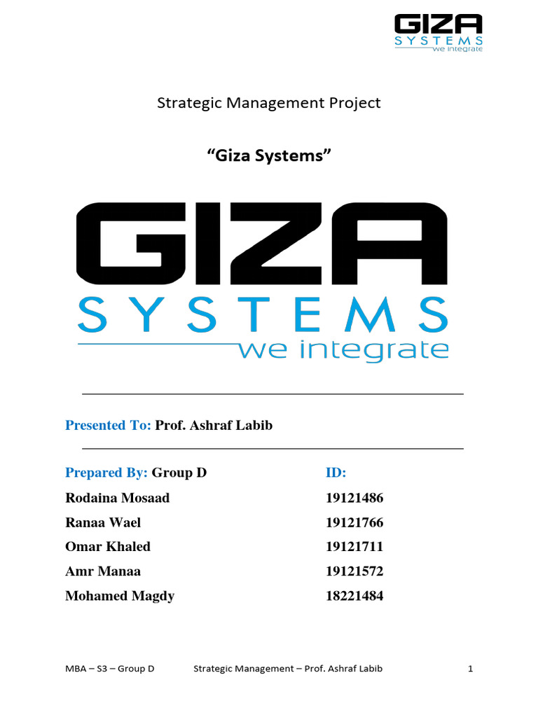 Strategic Management - Group D - Giza Systems | PDF | Supply Chain ...