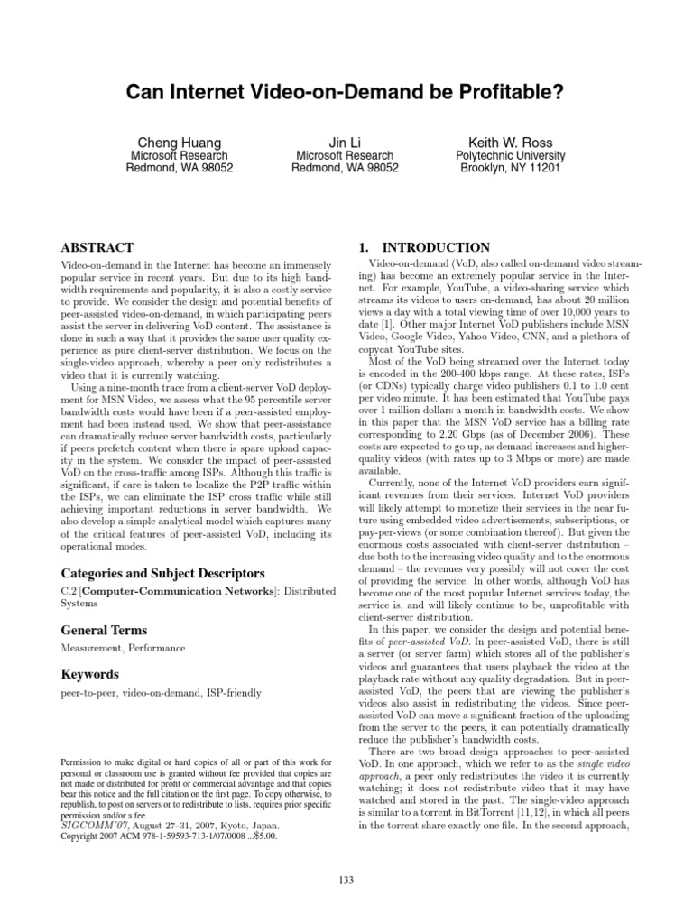 Profitable Video On Demand PDF Video On Demand Peer To Peer