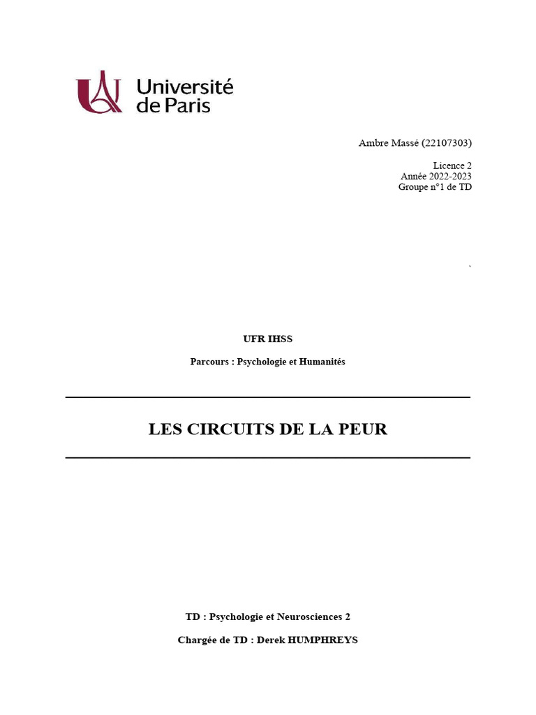 Les Circuits de La Peur | PDF | Amygdale (cerveau) | Peur