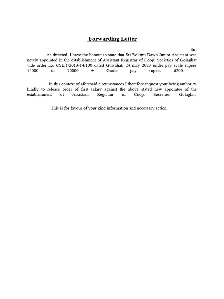 First Salary Forwarding PDF