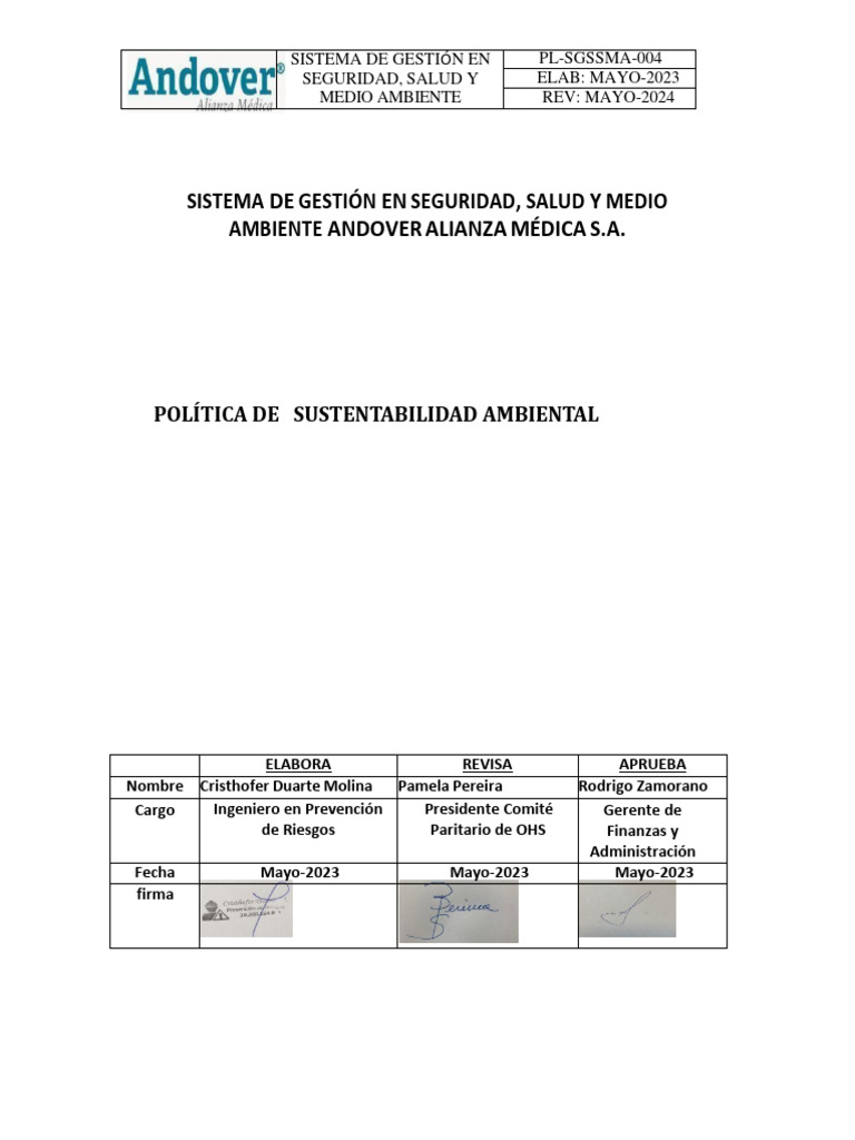 Política de Sustentabilidad Ambiental | PDF | Sustentabilidad | Calidad ...