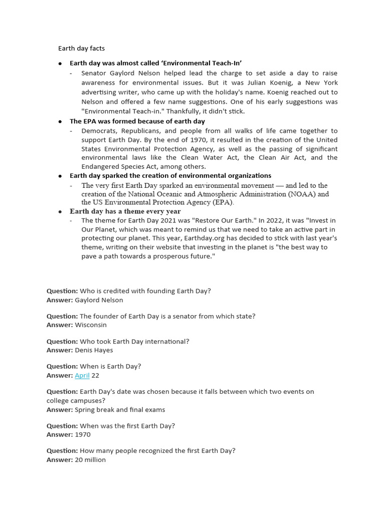 Earth Day Facts Download Free PDF Natural Environment Nature