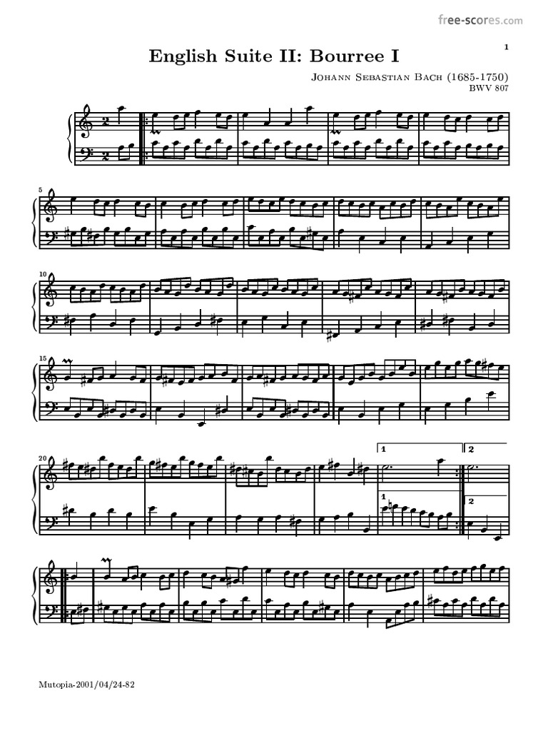 (Free Scores - Com) - Bach Johann Sebastian English Suite II Bourree I ...