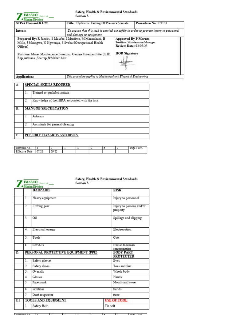 CE03 Hydraulic Testing of Pressure Vessels PDF Safety Valve