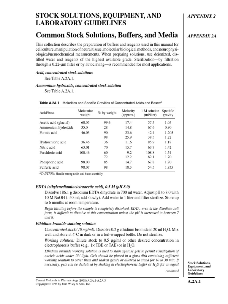 Common Stock Solutions, Buffers, and Media | PDF | Agarose Gel ...