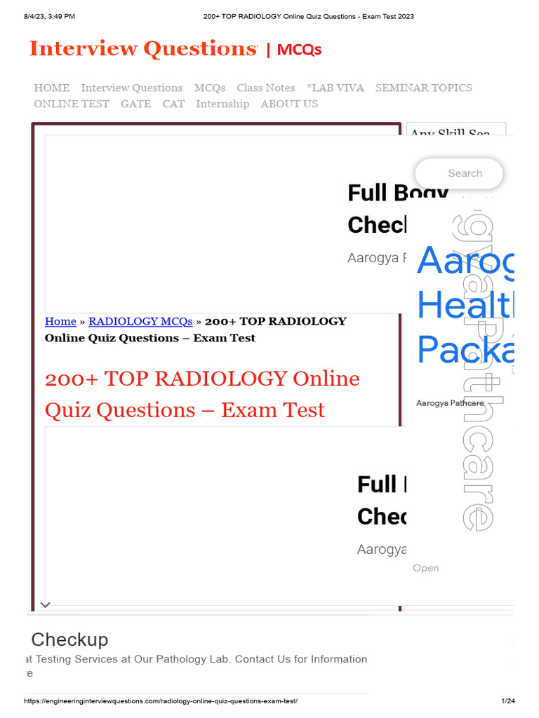200+ TOP RADIOLOGY Online Quiz Questions Exam Test 2023 PDF Ct