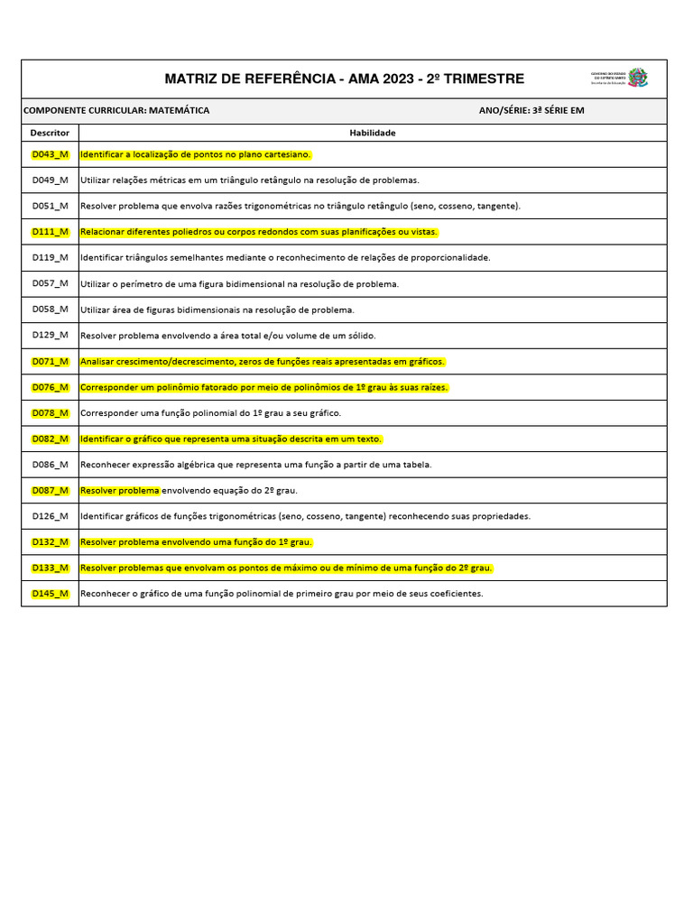 MATRIZ - AMA - 2TRI - 3EM - Mat | PDF