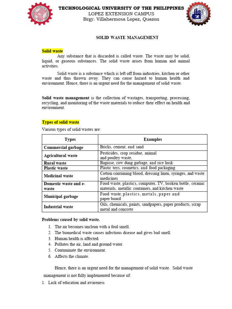 Solid Waste Management Pdf Waste Municipal Solid Waste