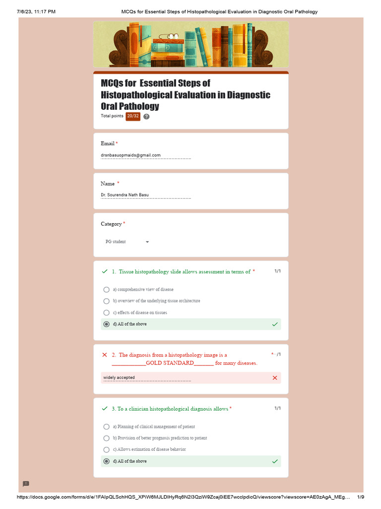 MCQs For Essential Steps of Histopathological Evaluation in Diagnostic ...