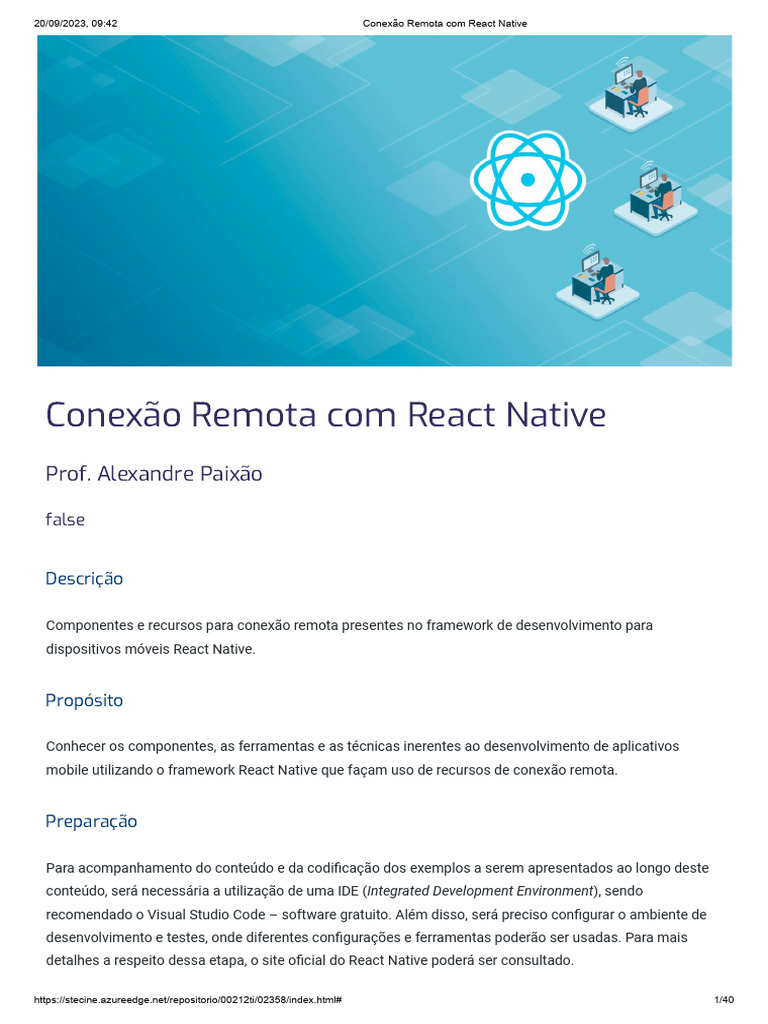 Conexão Remota em React Native | PDF | Transferência de estado ...