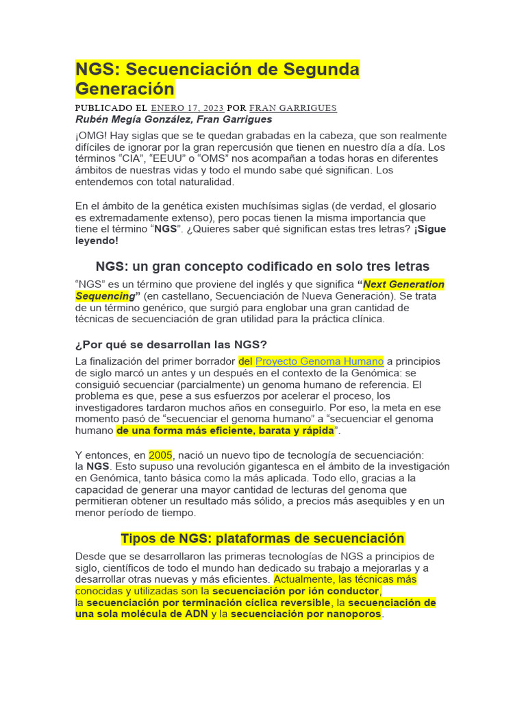 NGS: Tecnologías y Aplicaciones en Salud | PDF | Secuencia ADN | Adn