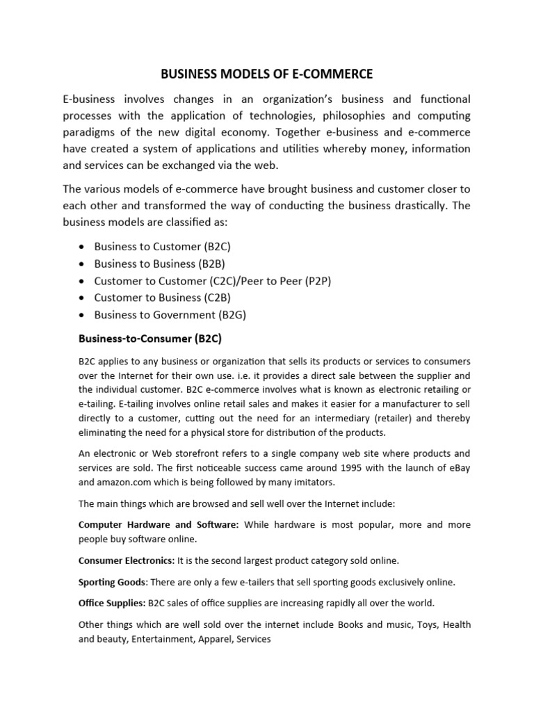 E-Commerce Business Models Explained | PDF | E Commerce | Supply Chain