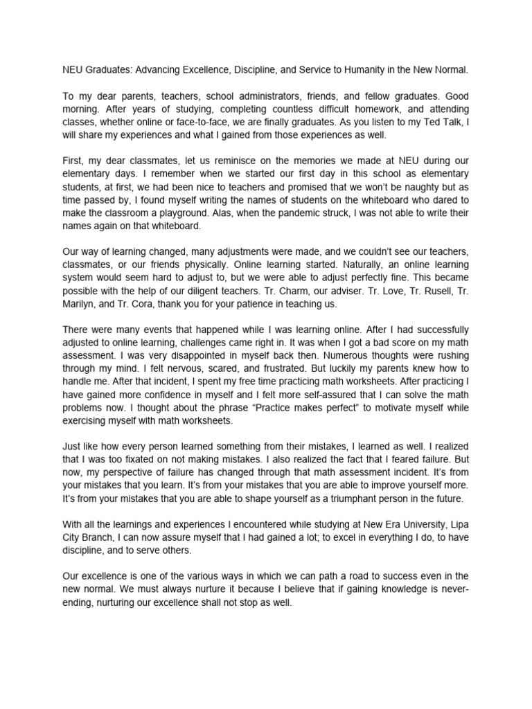 Valedictory Address | PDF | Disciplines | Teachers