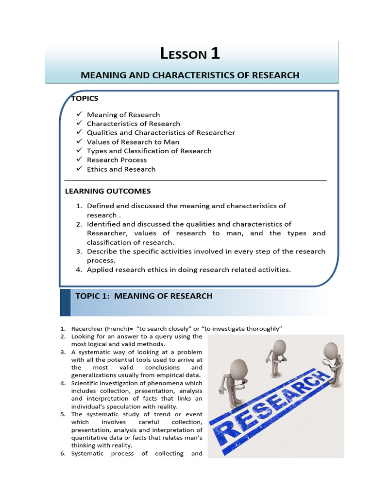 Lesson 1 Nature And Characteristics Of Research Pdf Scientific