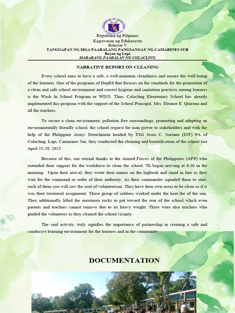 Colacling School Clean-Up Report | PDF | Natural Environment | Environment