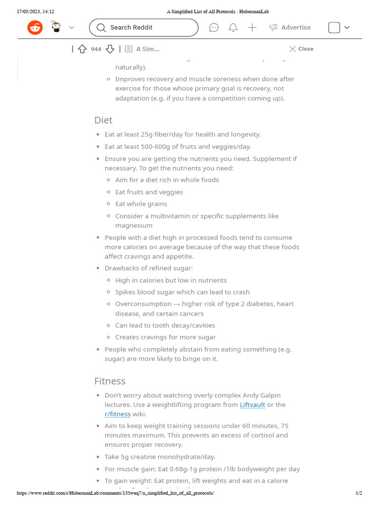 Huberman's Simplified Protocols List | PDF | Dieting | Dietary Supplements