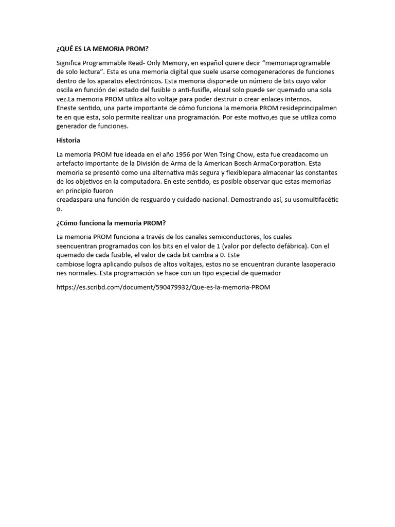 Definición y Funcionamiento de la Memoria PROM | PDF