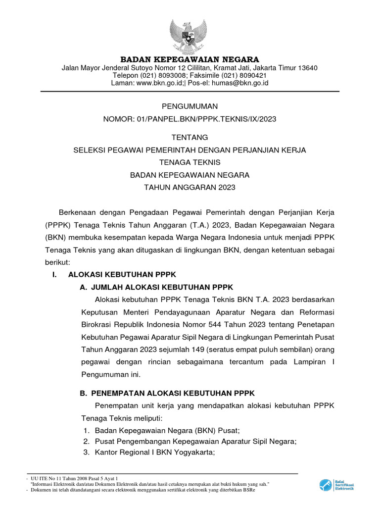 CPNS BKN 2023 Lampiran 1 | PDF