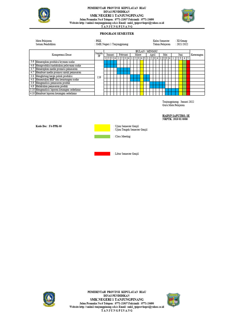 Program Semester SMK Negeri 1 Tanjungpinang | PDF