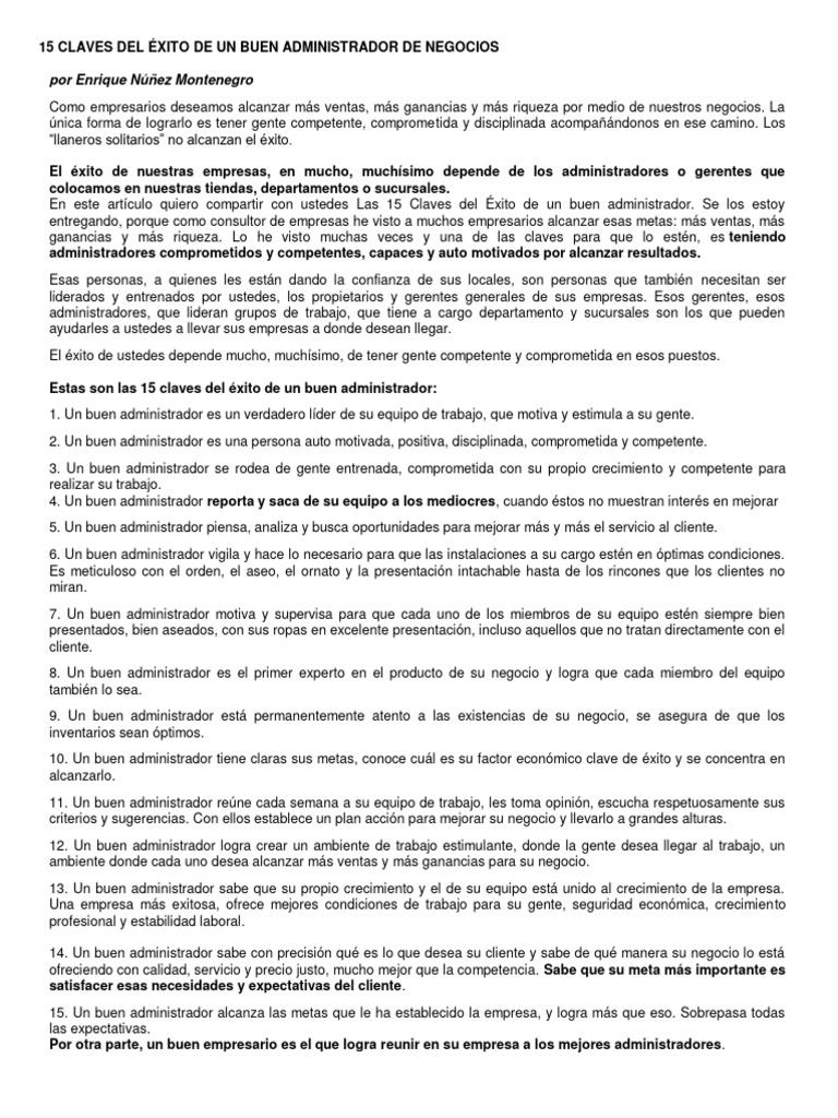 15 Claves Exito Buen Administrador | PDF | Business | Cliente